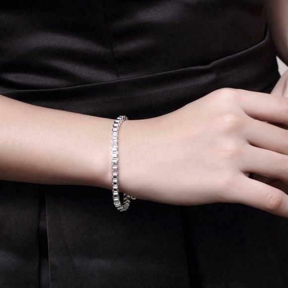 Sterling Silver Plated Square Link Chain Bracelet - Picture 1 of 9